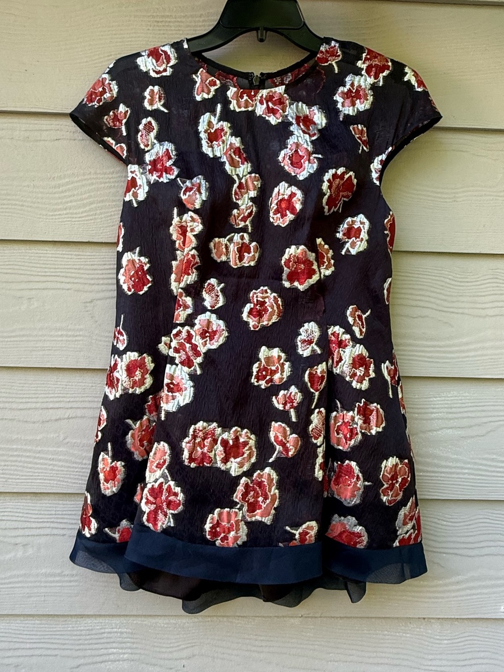Lela Rose silk dress features abstract floral pattern